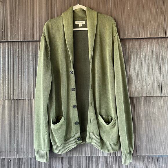 🔥Goodthreads Green Cotton Knitted Sweater Cardigan Kurt Cobain Grunge Grandpa - Picture 1 of 15